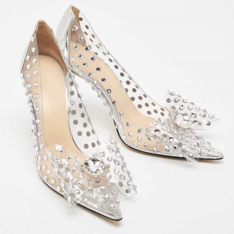Pre Owned Mach & Mach Silver/Transparent PVC and Leather Crystal Embellished Pumps Size 37