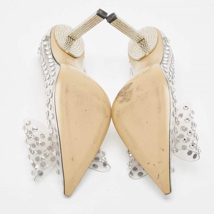 Pre Owned Mach & Mach Silver/Transparent PVC and Leather Crystal Embellished Pumps Size 37