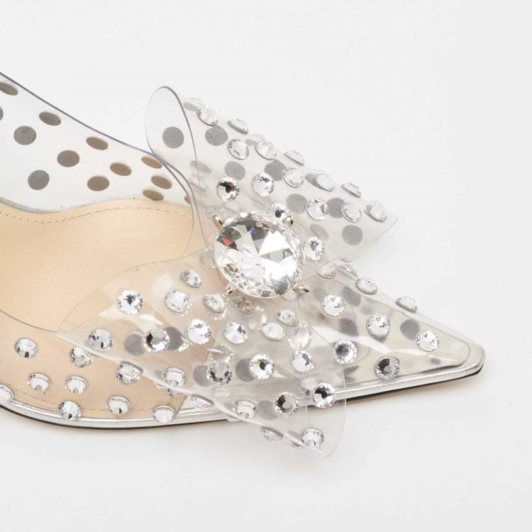 Pre Owned Mach & Mach Silver/Transparent PVC and Leather Crystal Embellished Pumps Size 37