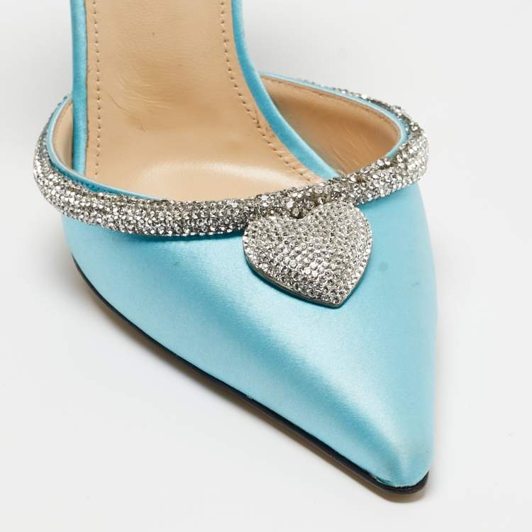Pre Owned Mach & Mach Blue  Satin Crystal Heart Pumps Size 37