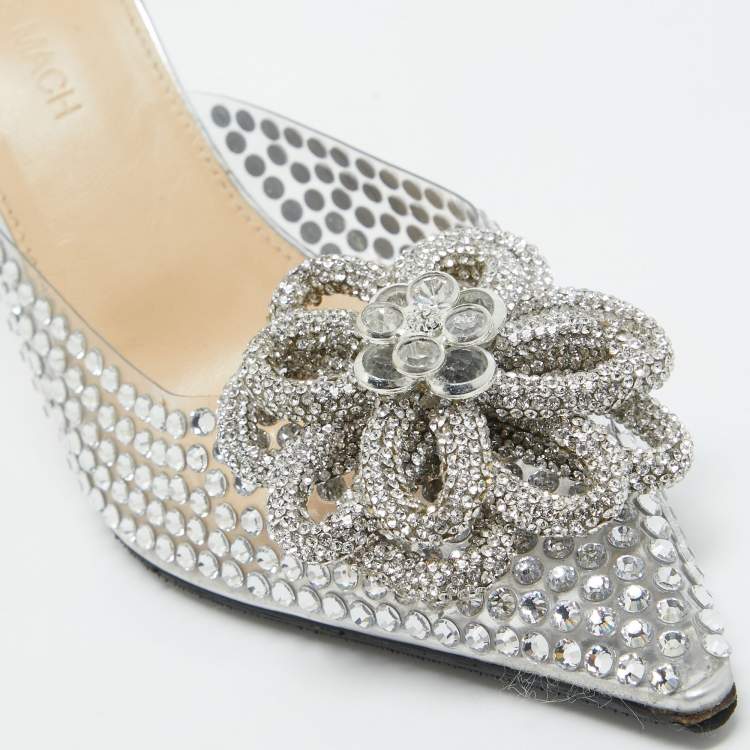 Pre Owned Mach & Mach Transparent PVC Crystal Embellished Carrie Mules Size 37