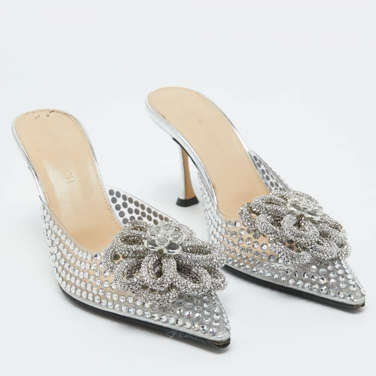 Pre Owned Mach & Mach Transparent PVC Crystal Embellished Carrie Mules Size 37