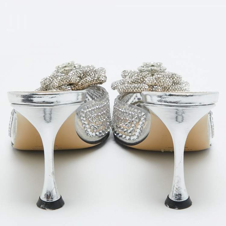 Pre Owned Mach & Mach Transparent PVC Crystal Embellished Carrie Mules Size 37