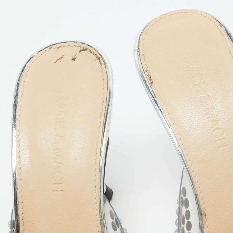Pre Owned Mach & Mach Transparent PVC Crystal Embellished Carrie Mules Size 37