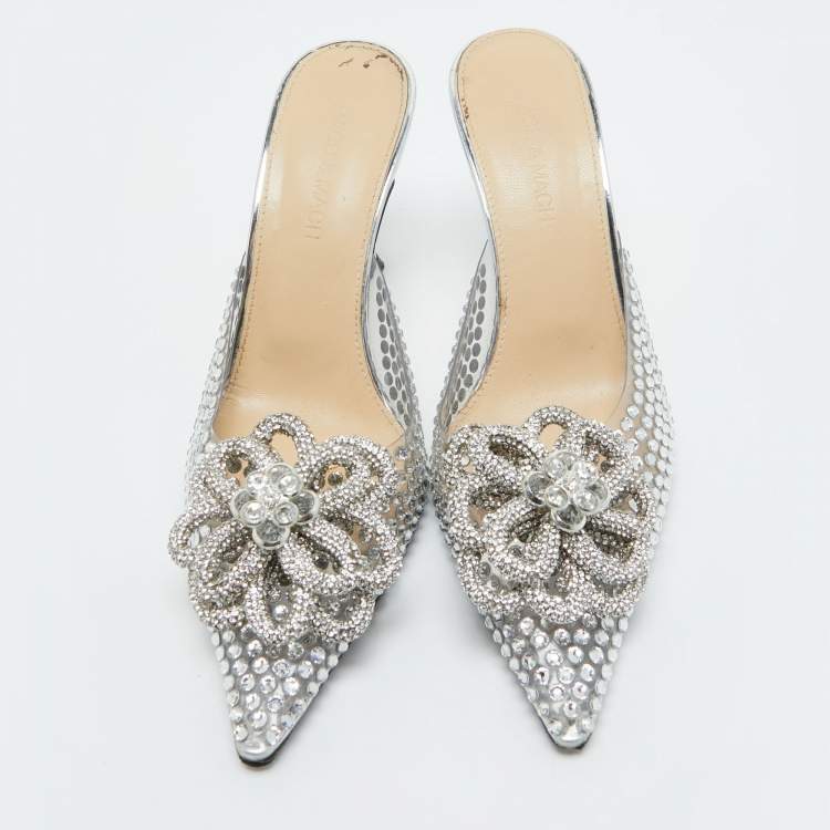 Pre Owned Mach & Mach Transparent PVC Crystal Embellished Carrie Mules Size 37