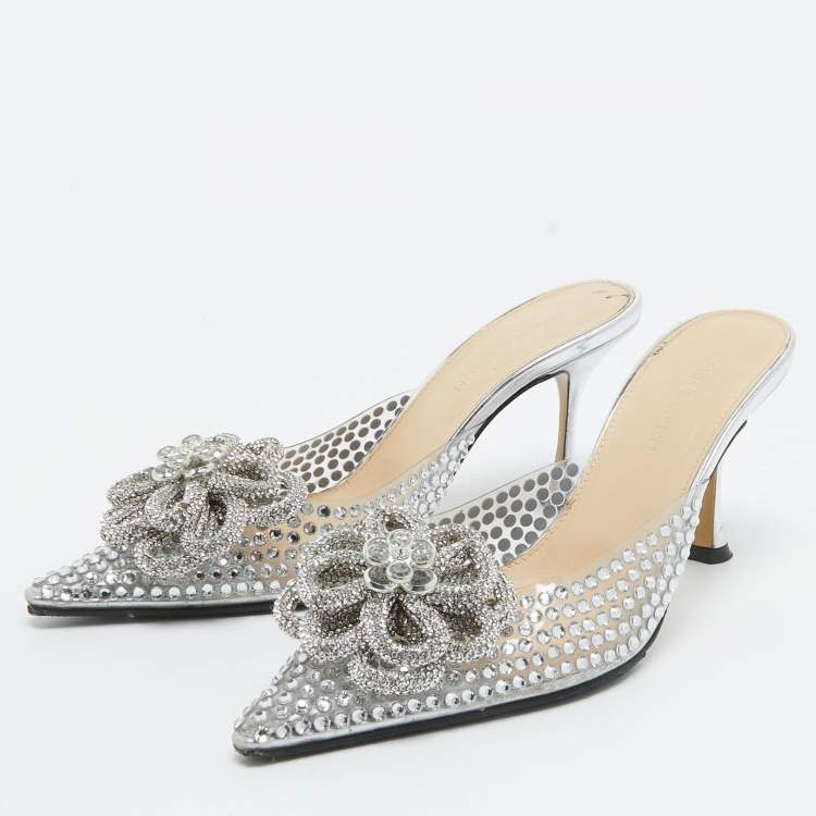 Pre Owned Mach & Mach Transparent PVC Crystal Embellished Carrie Mules Size 37