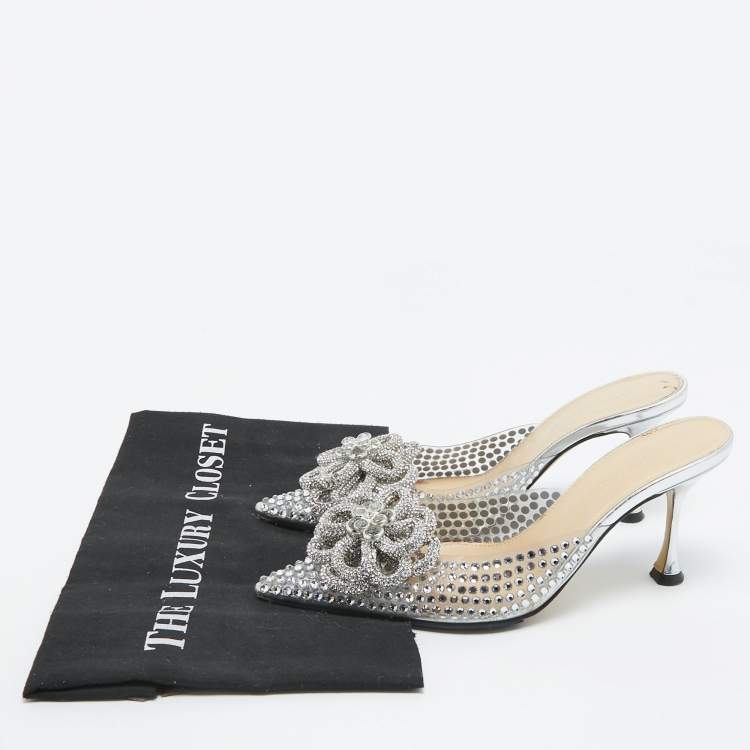 Pre Owned Mach & Mach Transparent PVC Crystal Embellished Carrie Mules Size 37