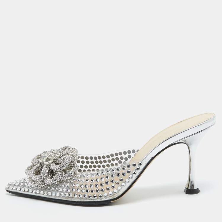 Pre Owned Mach & Mach Transparent PVC Crystal Embellished Carrie Mules Size 37