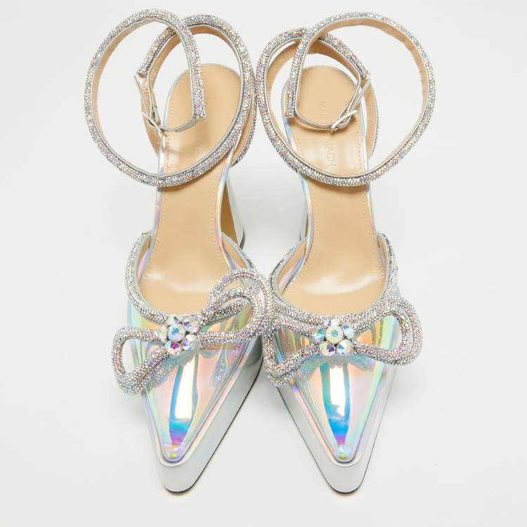 Pre Owned Mach & Mach Multicolor PVC Crystal Embellished Double Bow Platform Ankle Strap Pumps Size 41