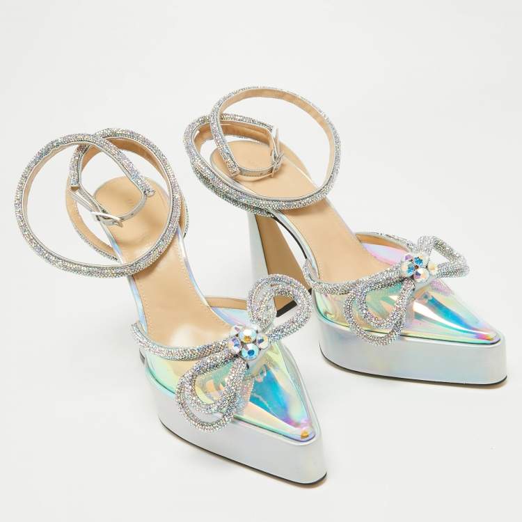 Pre Owned Mach & Mach Multicolor PVC Crystal Embellished Double Bow Platform Ankle Strap Pumps Size 41