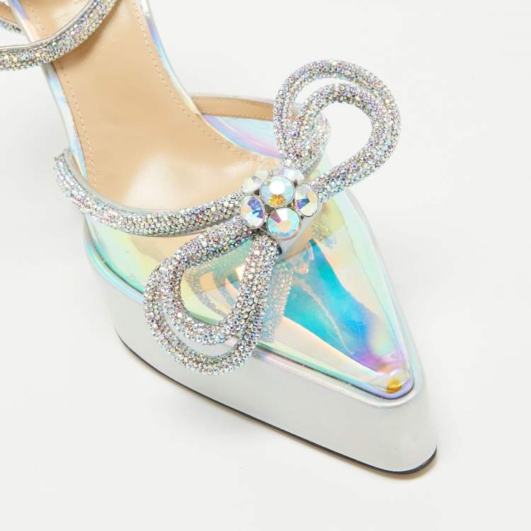 Pre Owned Mach & Mach Multicolor PVC Crystal Embellished Double Bow Platform Ankle Strap Pumps Size 41