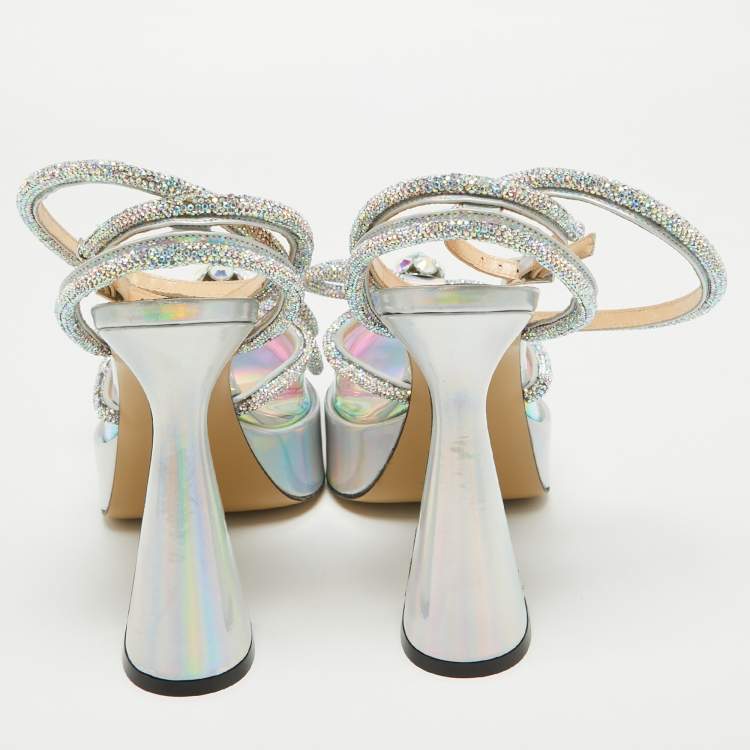 Pre Owned Mach & Mach Multicolor PVC Crystal Embellished Double Bow Platform Ankle Strap Pumps Size 41