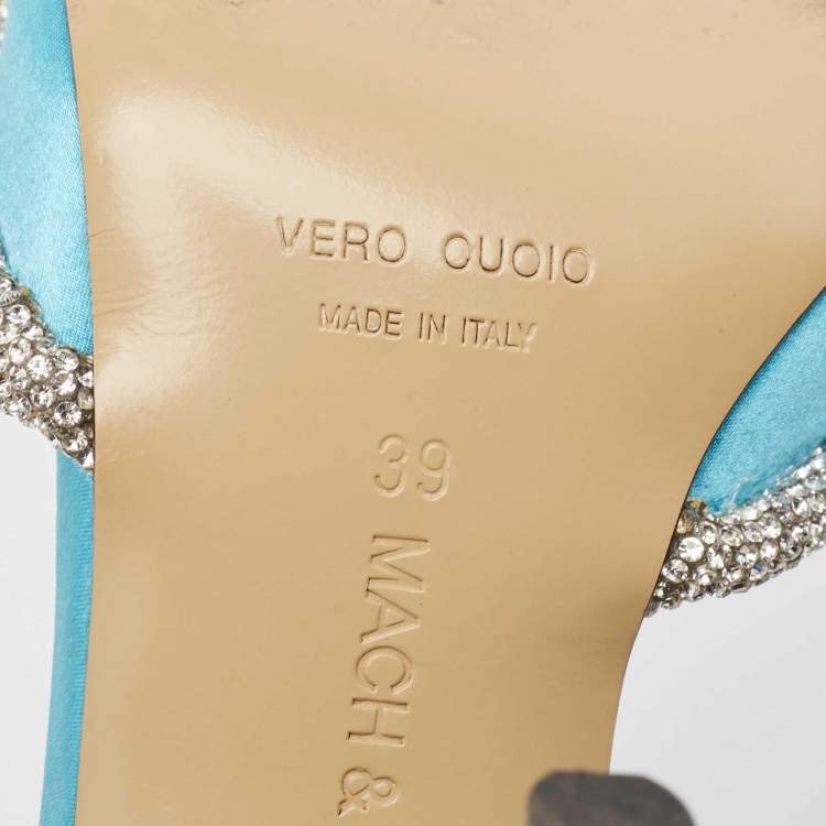 Pre Owned Mach & Mach Blue Satin Crystal Embellished Double Bow Pumps Size 39