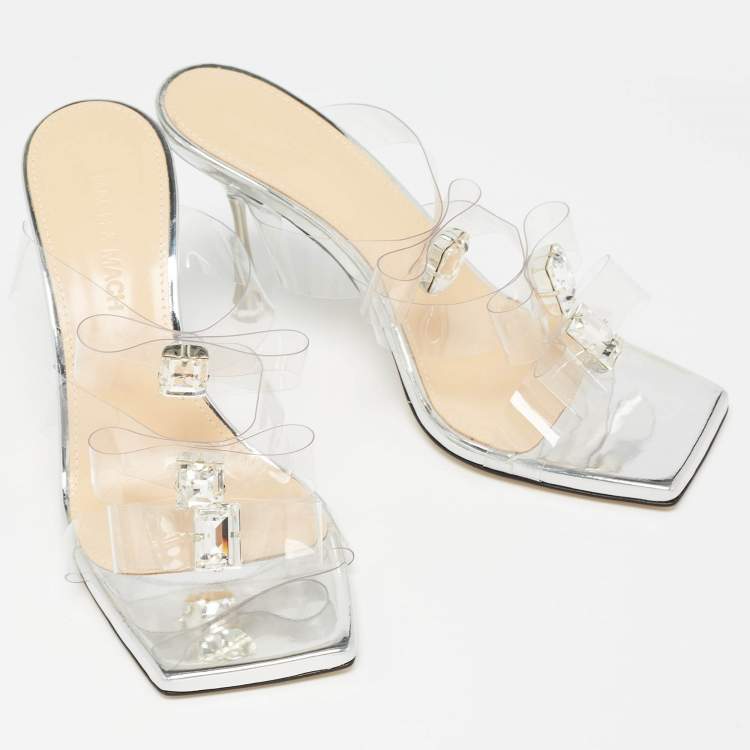 Pre Owned Mach & Mach Transparent PVC French Triple Bow Slide Sandals Size 37