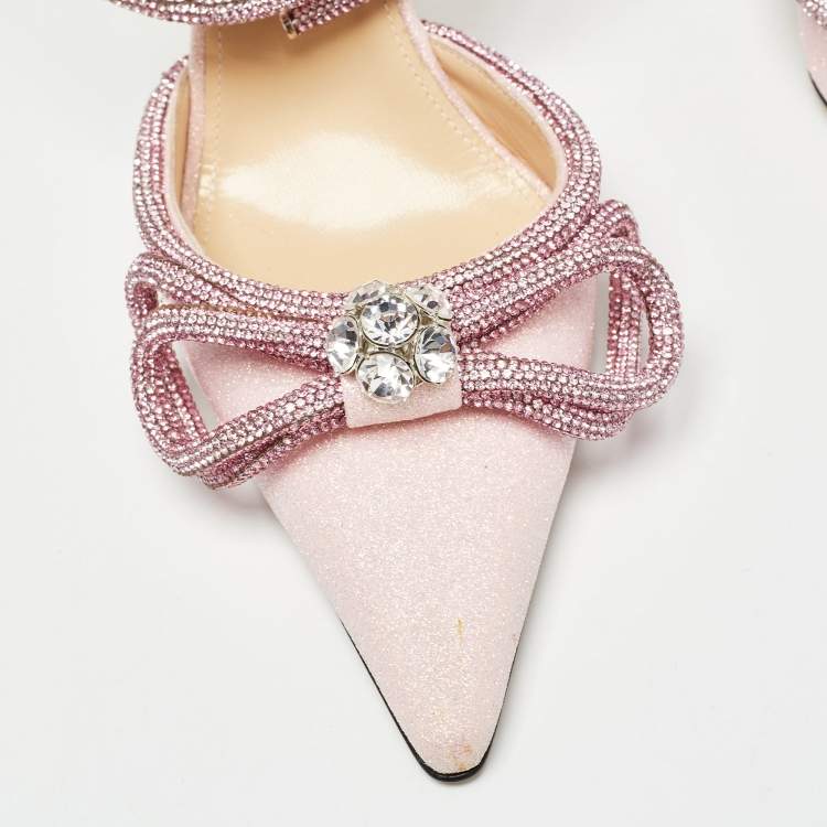 Pre Owned Mach & Mach Pink Glitter Double Bow Ankle Wrap Pumps Size 40