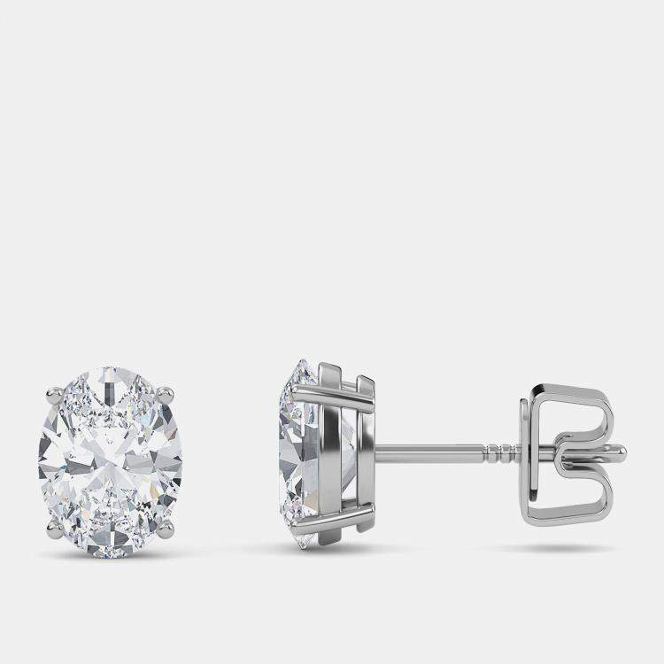 Pre Owned 14K Oval Cut Solitaire Lab Grown Diamonds Earrings (3/4 Ctw)