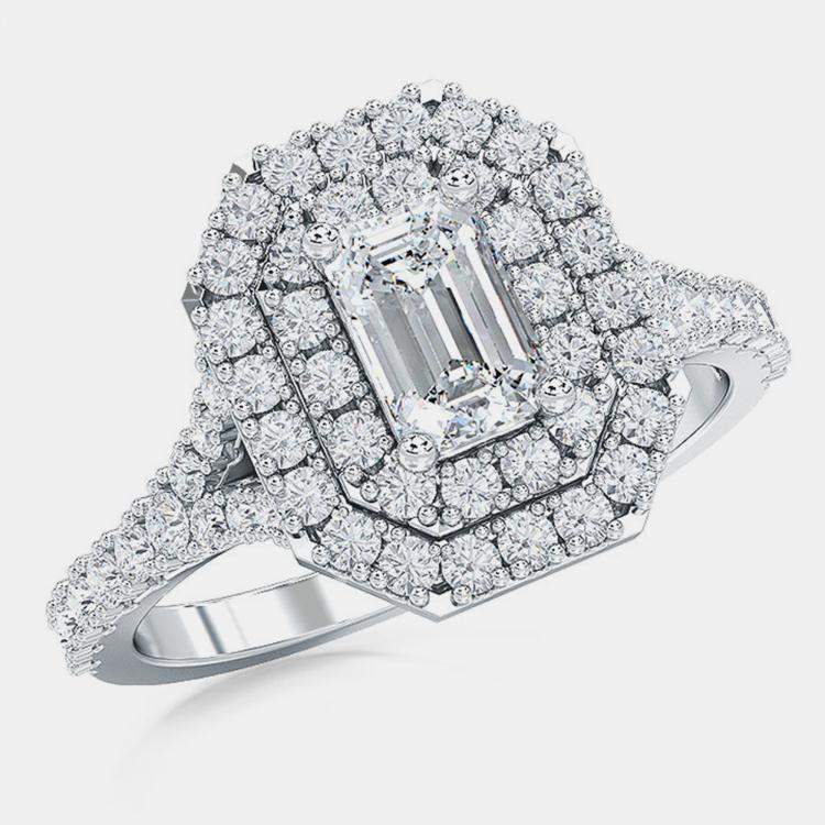 Pre Owned 14Kw Double Halo Ldg On Split Shank Bridal Ring (1.25 Ct 5/8 Ctr) EU 48