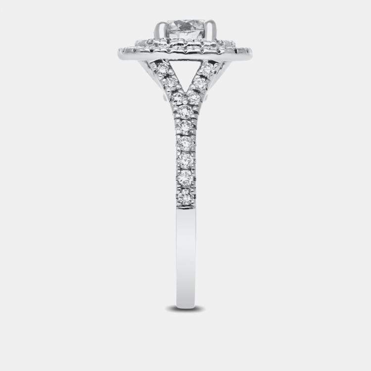 Pre Owned 14Kw Double Halo Ldg On Split Shank Bridal Ring EU 48