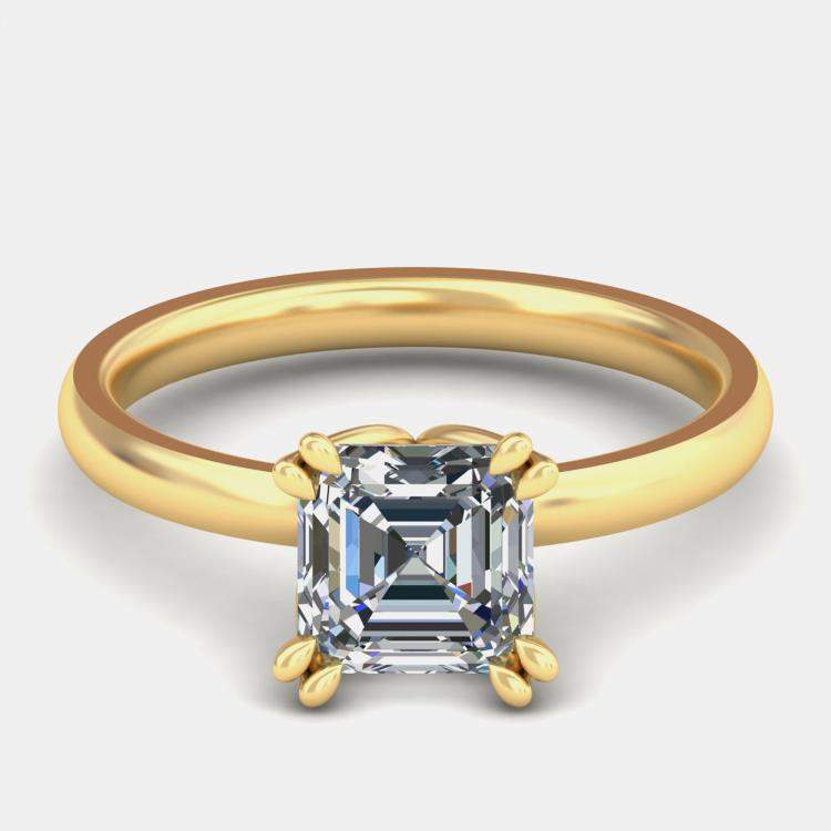 Pre Owned 14K Asscher Two Tone Solitaire Bridal Ring (1Ctw) EU 48