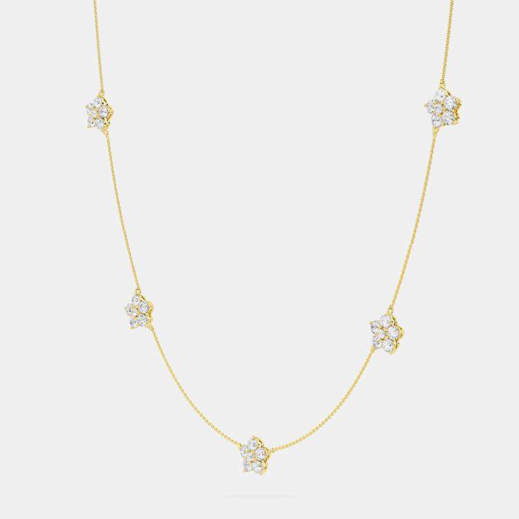 Pre Owned 14K Flower Station Lab Grown Diamond Necklace (3.50 Ctw)