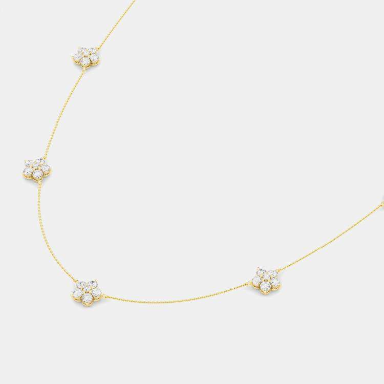 Pre Owned 14K Flower Station Lab Grown Diamond Necklace (3.50 Ctw)