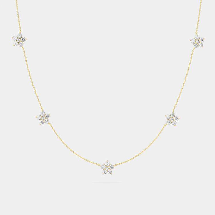 Pre Owned 14K Flower Station Lab Grown Diamond Necklace (3.50 Ctw)