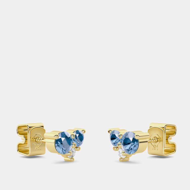 Pre Owned 14K 3 Blue Lab Grown Diamond Stones Stud (0.75 Ctw)