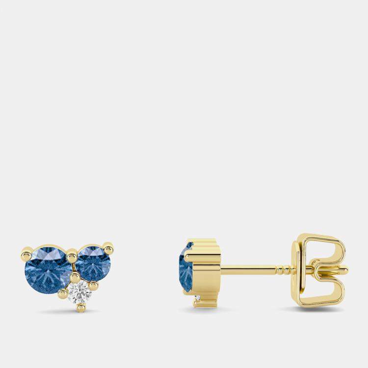 Pre Owned 14K 3 Blue Lab Grown Diamond Stones Stud (0.75 Ctw)