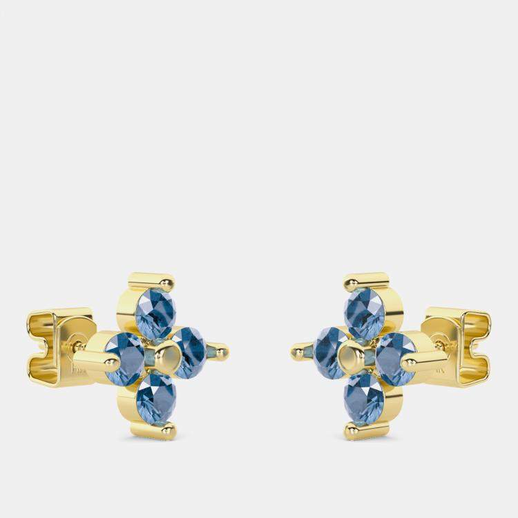 Pre Owned 14K Blue 4 Lab Grown Diamond Stones Flower Stud (1.75 Ctw)