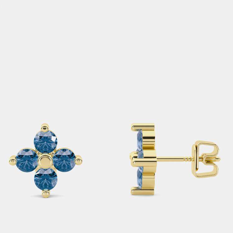 Pre Owned 14K Blue 4 Lab Grown Diamond Stones Flower Stud (1.75 Ctw)