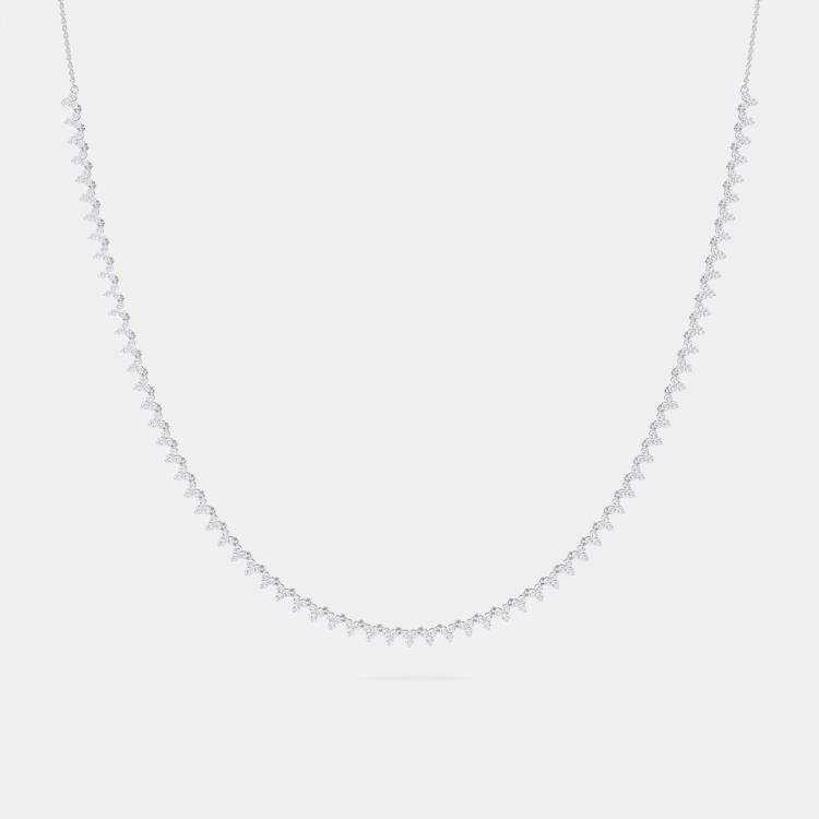 Pre Owned 14K 3 Stone Flower 18" 69 Links Lab Grown Diamond Necklace (2.50 Ctw)