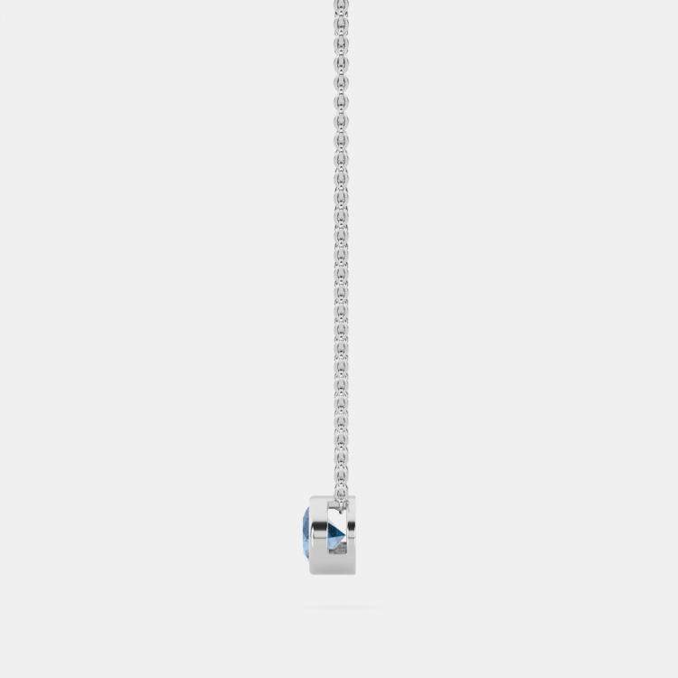 Pre Owned 14K Single Blue Lab Grown Diamond Stone Bazel 18" Pendant With Chain (0.21 Ctw)