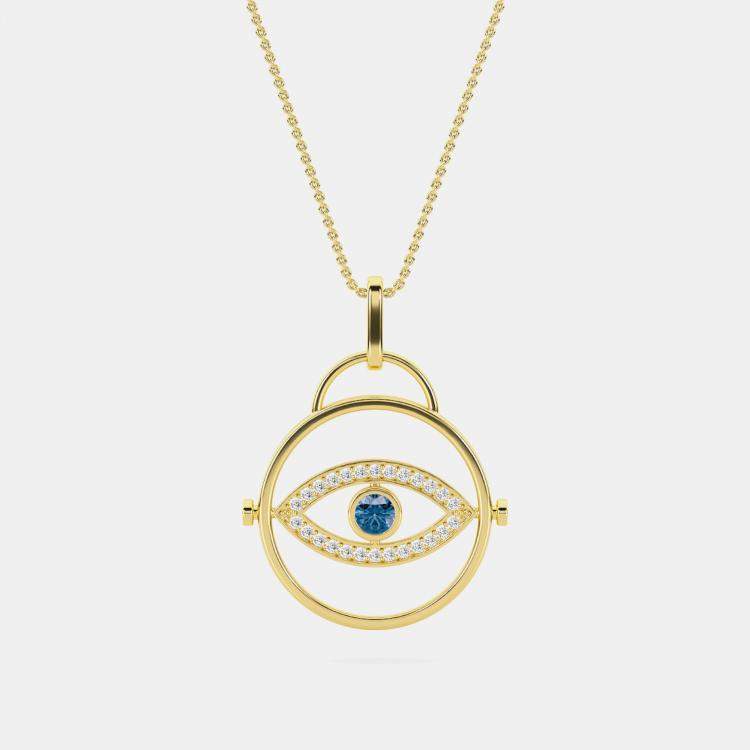 Pre Owned 14K Blue Lab Grown Diamond Center Evil Eye 18" Pendant With Chain (0.50 Ctw)