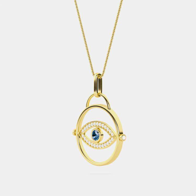 Pre Owned 14K Blue Lab Grown Diamond Center Evil Eye 18" Pendant With Chain (0.50 Ctw)