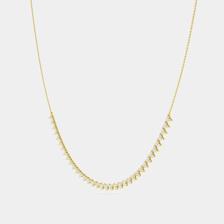 Pre Owned 14K 3 Stone Flower 16" Inch 61 Links Lab Grown Diamond Necklace (2.00 Ctw)