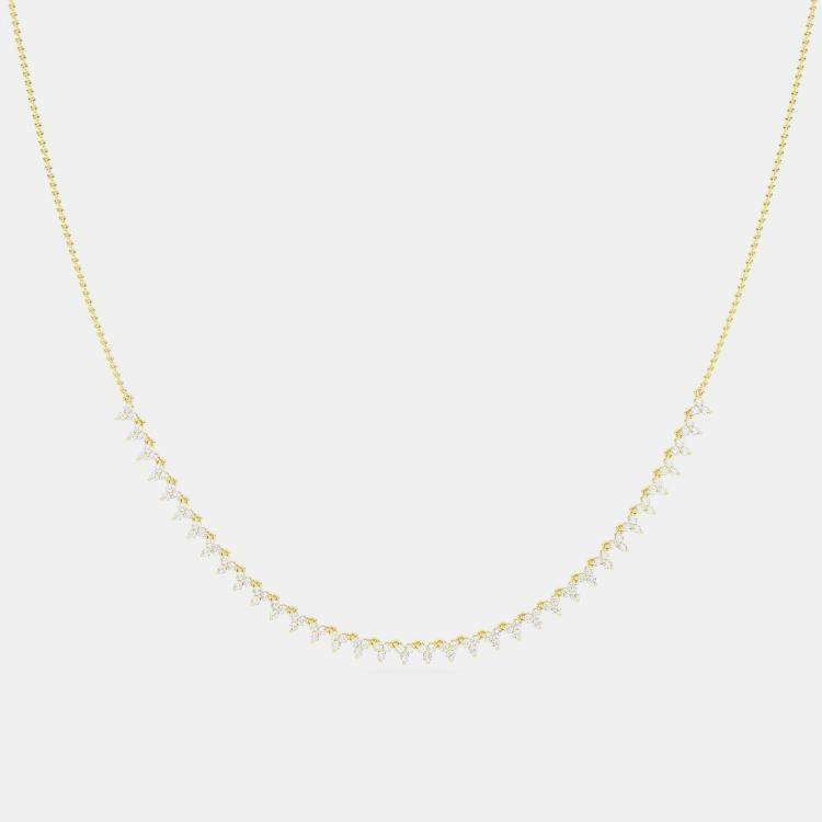 Pre Owned 14K 3 Stone Flower 16" Inch 61 Links Lab Grown Diamond Necklace (2.00 Ctw)