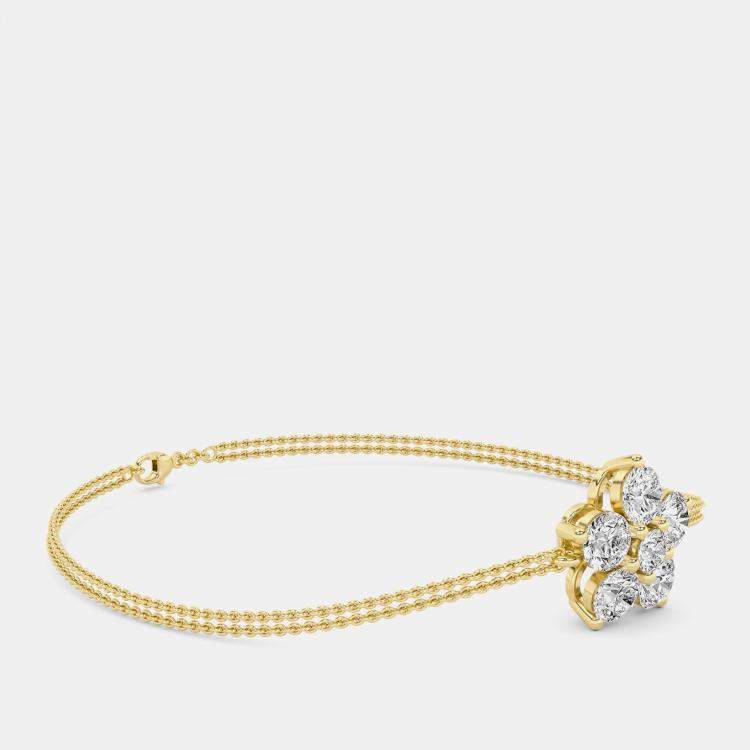 Pre Owned 14K Flower Two Row Chain 7" Lab Grown Diamond Bracelet (0.75 Ctw)