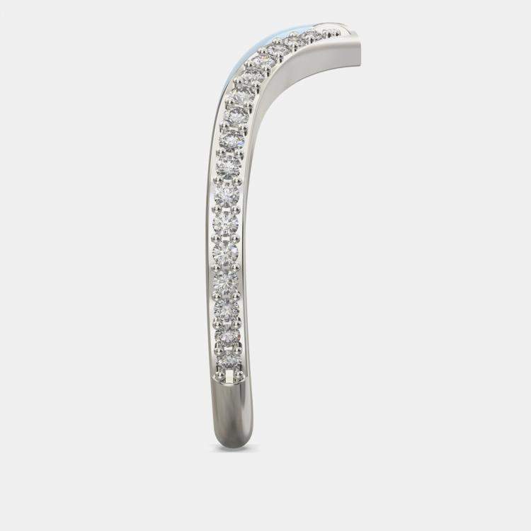 Pre Owned Light Blue Ceramic Chevron Style Sterling Silver Lab Grown Diamond Ring US 7