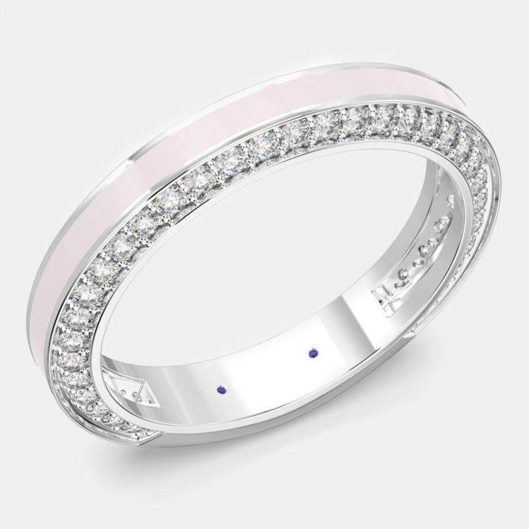 Pre Owned Classic Light Pink Ceramic Sterling Silver Lab Grown Diamonds Wedding Band US 7