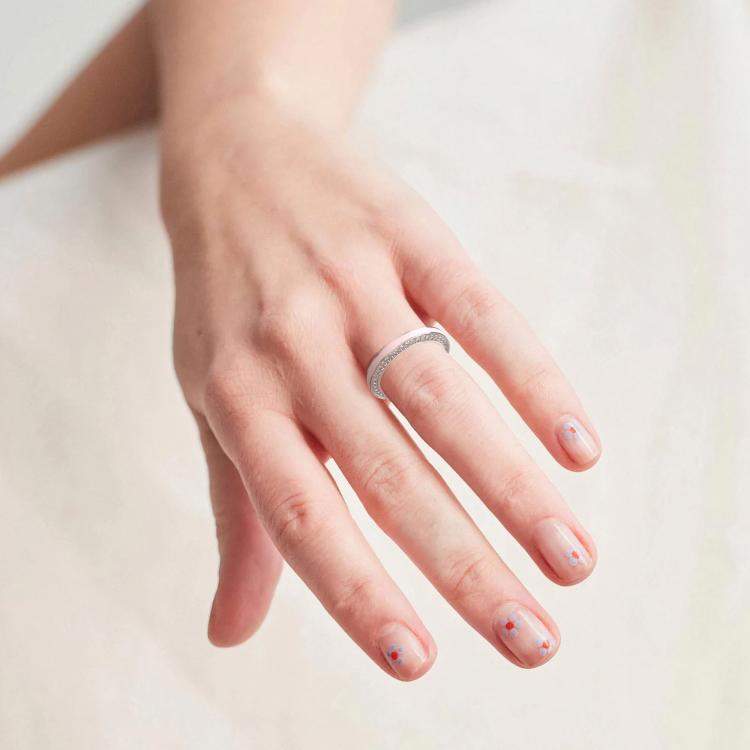 Pre Owned Classic Light Pink Ceramic Sterling Silver Lab Grown Diamonds Wedding Band US 7