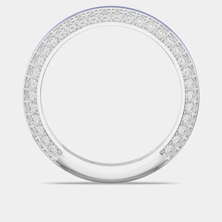 Pre Owned Classic Dark Blue Ceramic Sterling Silver Lab Grown Diamonds Wedding Band US 7