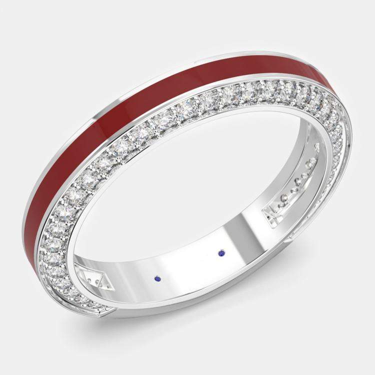 Pre Owned Classic Bright Red Ceramic Sterling Silver Lab Grown Diamonds Wedding Band US 7