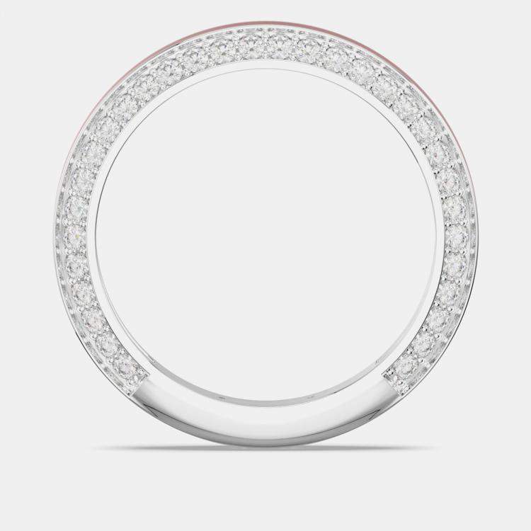 Pre Owned Classic Bright Red Ceramic Sterling Silver Lab Grown Diamonds Wedding Band US 7