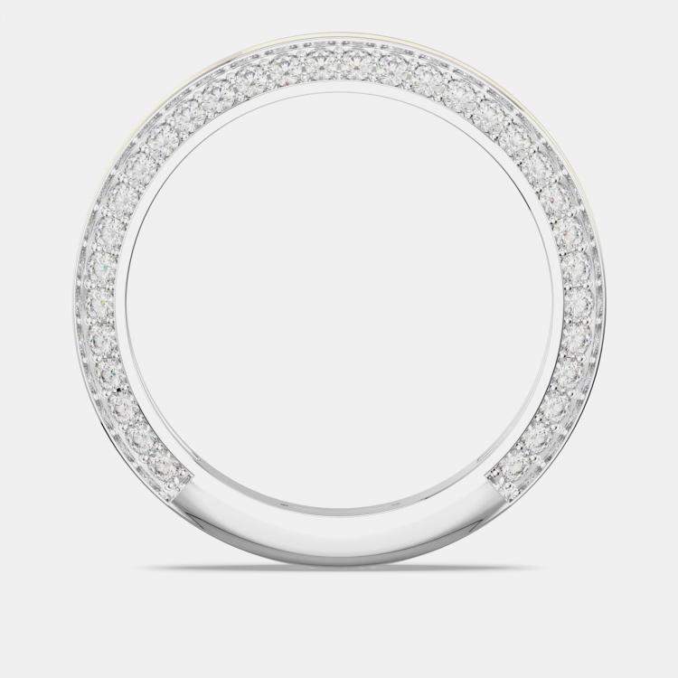 Pre Owned Classic Pearl White Ceramic Sterling Silver Lab Grown Diamonds Wedding Band US 7