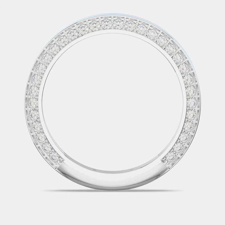 Pre Owned Classic Light Blue Ceramic Sterling Silver Lab Grown Diamonds Wedding Band US 7