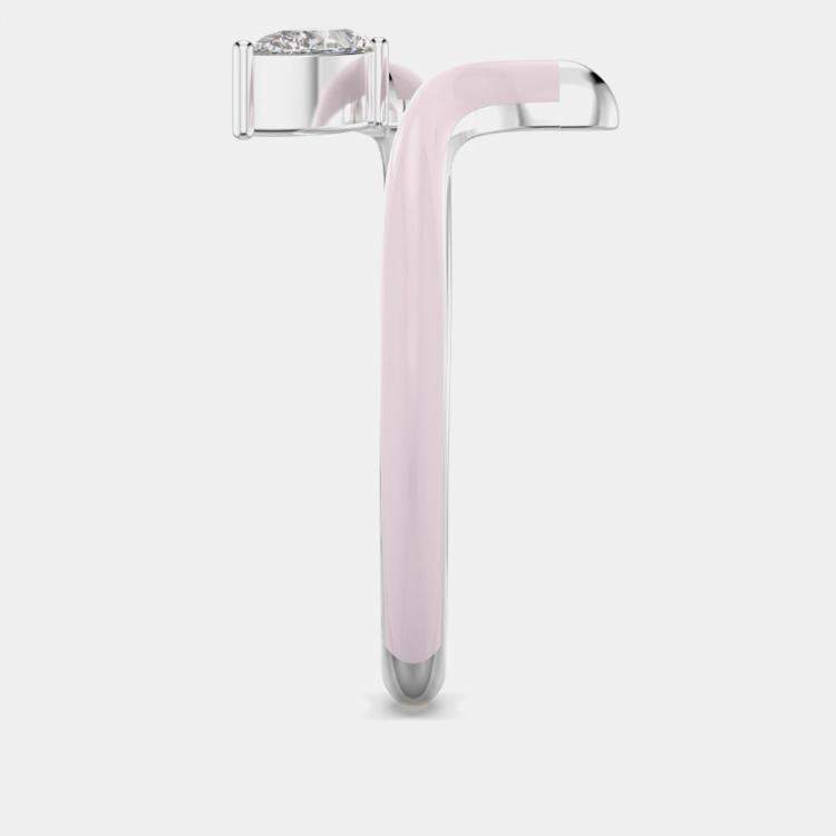 Pre Owned Light Pink Ceramic Pear Shaped Contemporary Bypass Sterling Silver Lab Grown Diamond Ring US 7