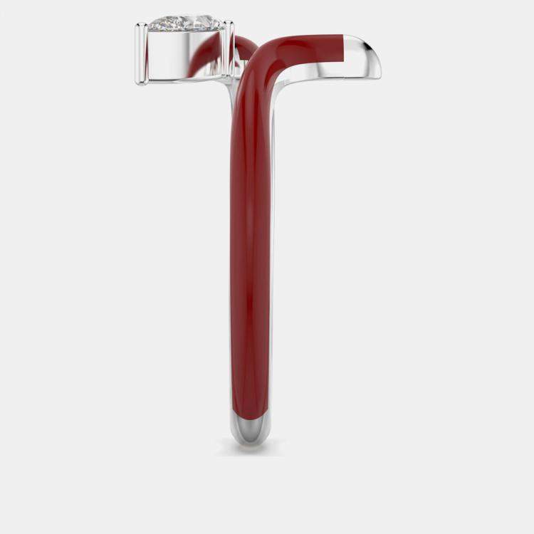 Pre Owned Bright Red Ceramic Pear Shaped Contemporary Bypass Sterling Silver Lab Grown Diamond Ring US 7