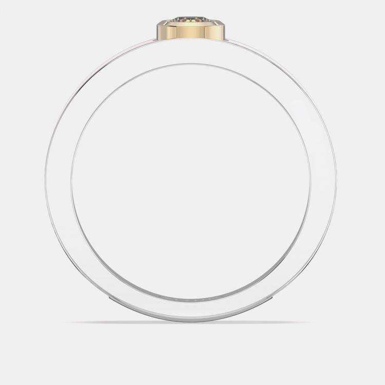 Pre Owned 14K Yellow Gold Classic Light Pink Ceramic Sterling Silver Lab Grown Diamond Round Band US 7