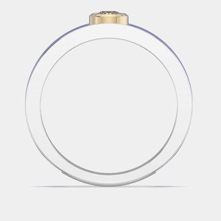 Pre Owned 14K Yellow Gold Classic Dark Blue Ceramic Sterling Silver Lab Grown Diamond Round Bezel Set Band US 7