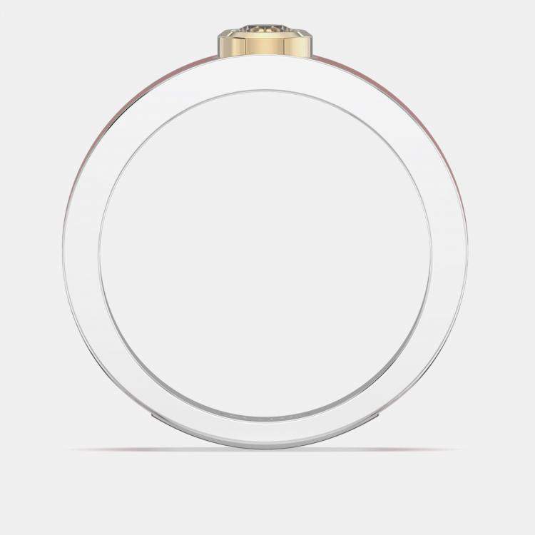 Pre Owned 14K Yellow Gold Classic Bright Red Ceramic Round Sterling Silver Lab Grown Diamond Bezel Set Band US 7